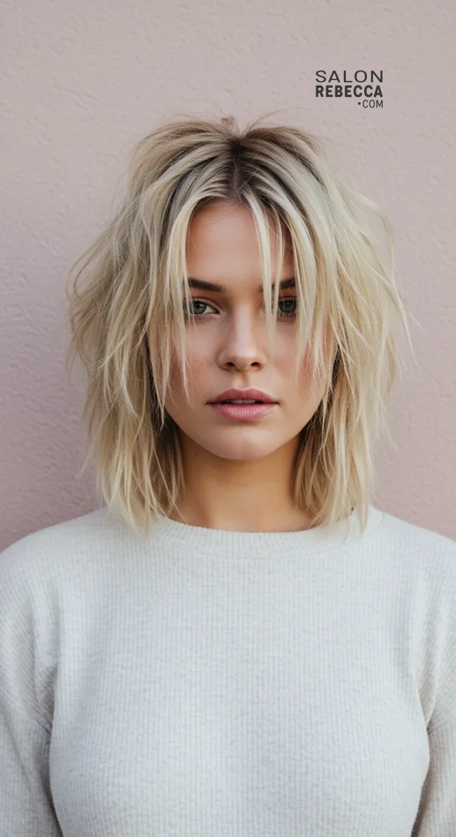 12. Shaggy Lob | Flattering Hairstyles For Round Faces: Unlock Your Best Look!