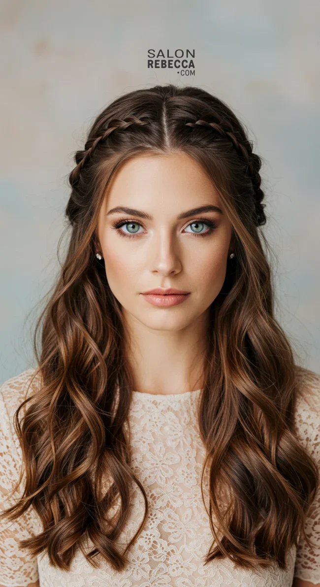 7. Half-Up, Half-Down with Braids | How To: Hairstyles For Wedding Guests: 15 Most Beautiful Variants With Step-By-Step Guide