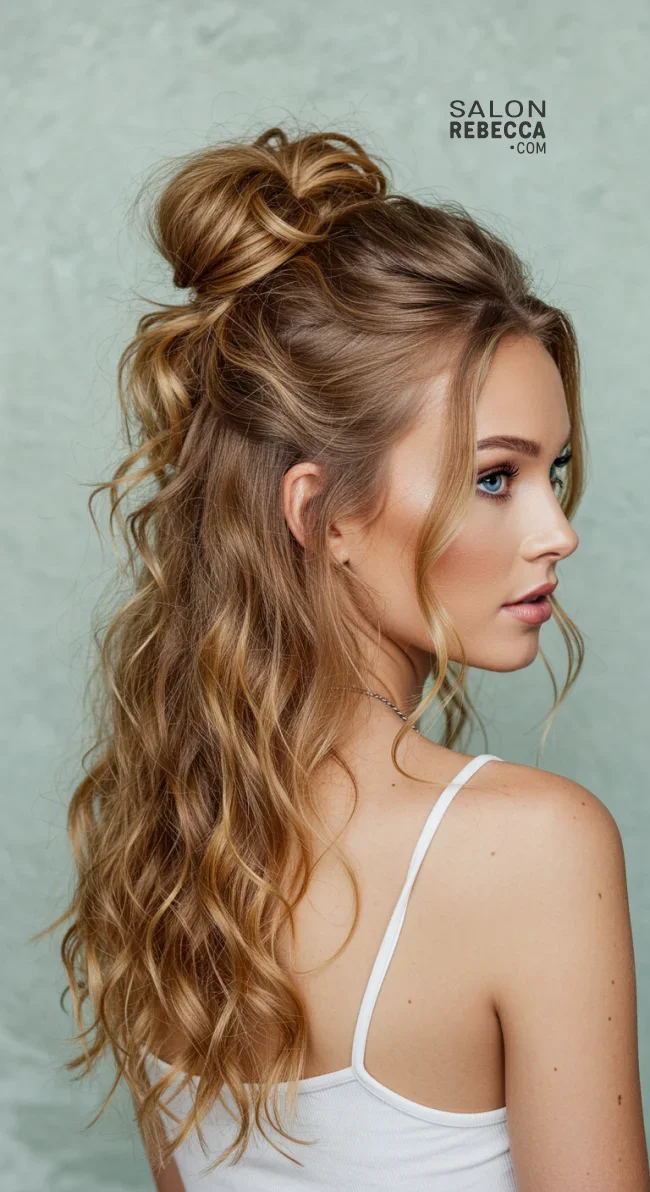 8. Half-Up Messy Bun | Perfect Messy Bun Ideas In A Short Time - Hairstyle Trick
