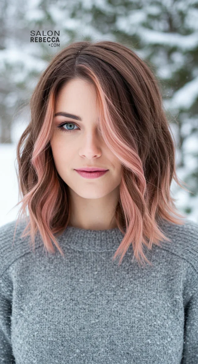10. Rose Gold Shimmer | 15 Ways To Rock Winter Highlights For Brown Hair