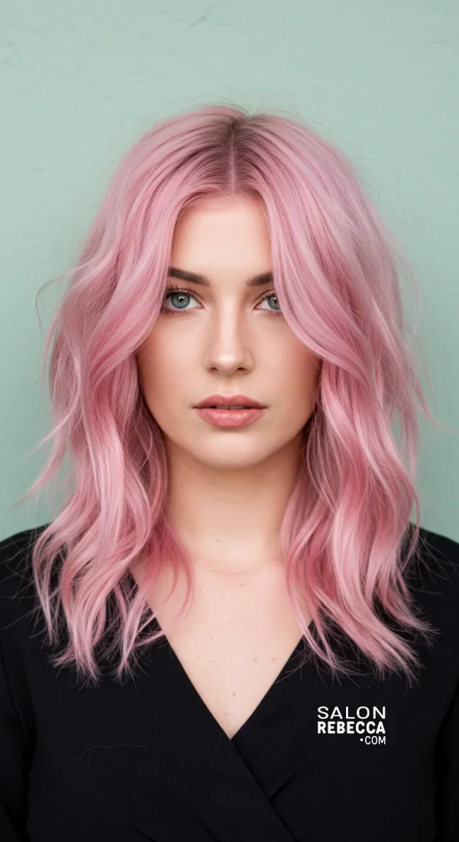 5. Wavy Pastel Pink Wolf Cut | 10 Daring Medium-Length Wolf Cut Ideas For An Edgy Look
