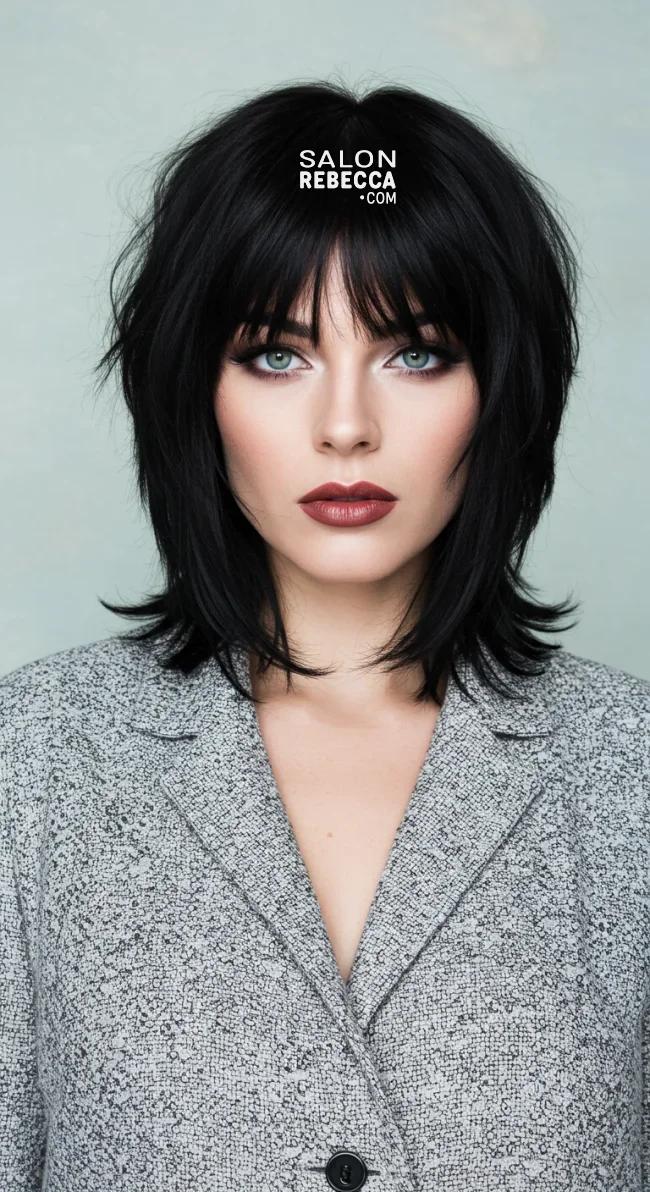 4. Jet Black Sleek Wolf Cut | 10 Daring Medium-Length Wolf Cut Ideas For An Edgy Look