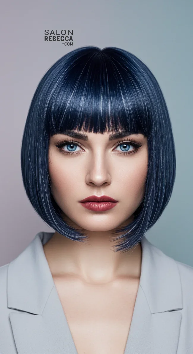 4. French Bob with Deep Blue and Silver Highlights | Short Haircuts: 2025’S Trendy Two-Tone Styles