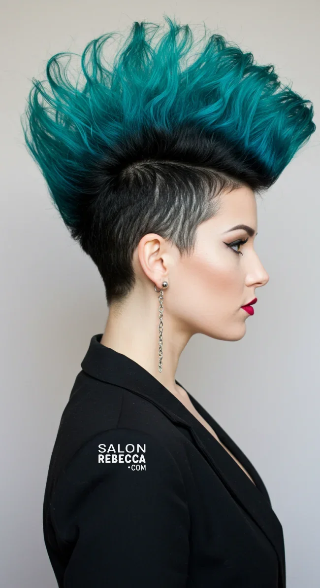 12. Undercut Mohawk with Teal and Jet Black | Short Haircuts: 2025’S Trendy Two-Tone Styles