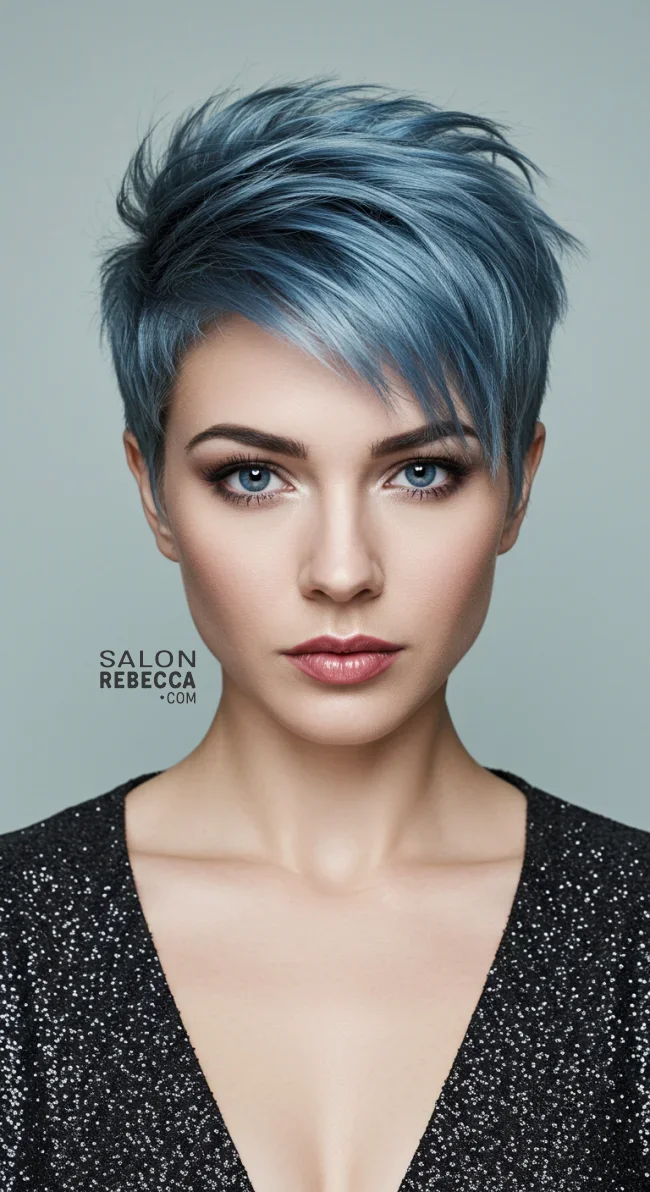15. Soft Spiky Pixie with Ice Blue and Charcoal Grey | Short Haircuts: 2025’S Trendy Two-Tone Styles