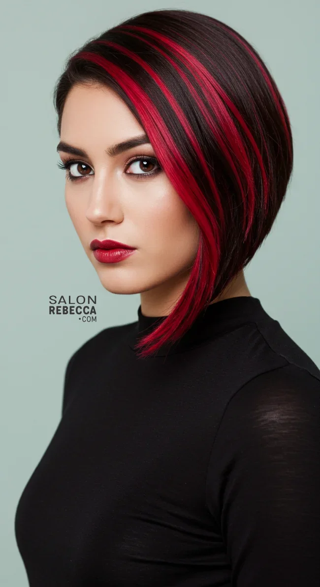 2. Asymmetrical Bob with Cherry Red and Dark Brown | Short Haircuts: 2025’S Trendy Two-Tone Styles