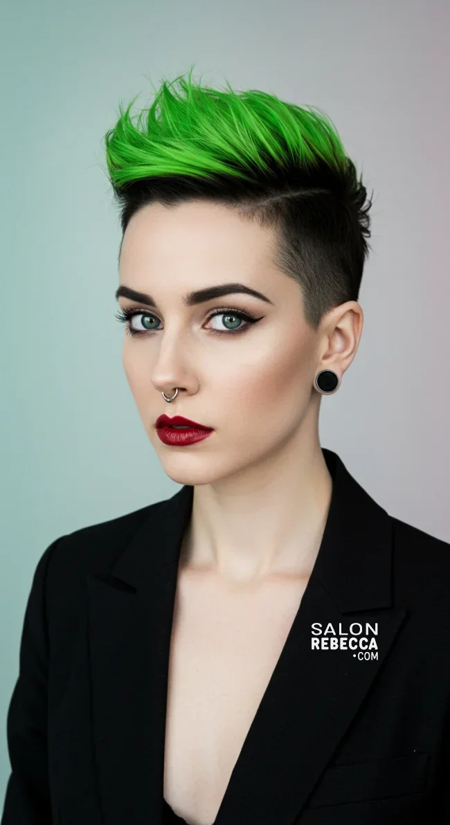 5. Undercut Pixie with Electric Green and Black | Short Haircuts: 2025’S Trendy Two-Tone Styles