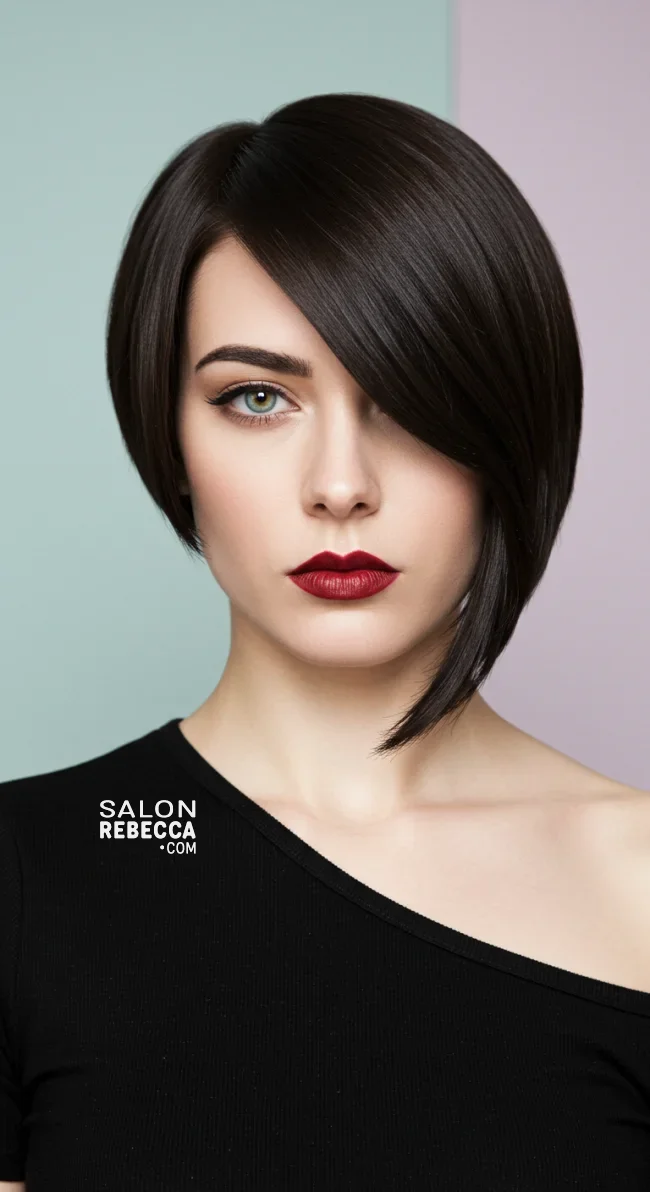 4. Asymmetrical Bob With Blunt Bangs | 7 Short Layered Haircuts With Bangs To Switch Up Your Look