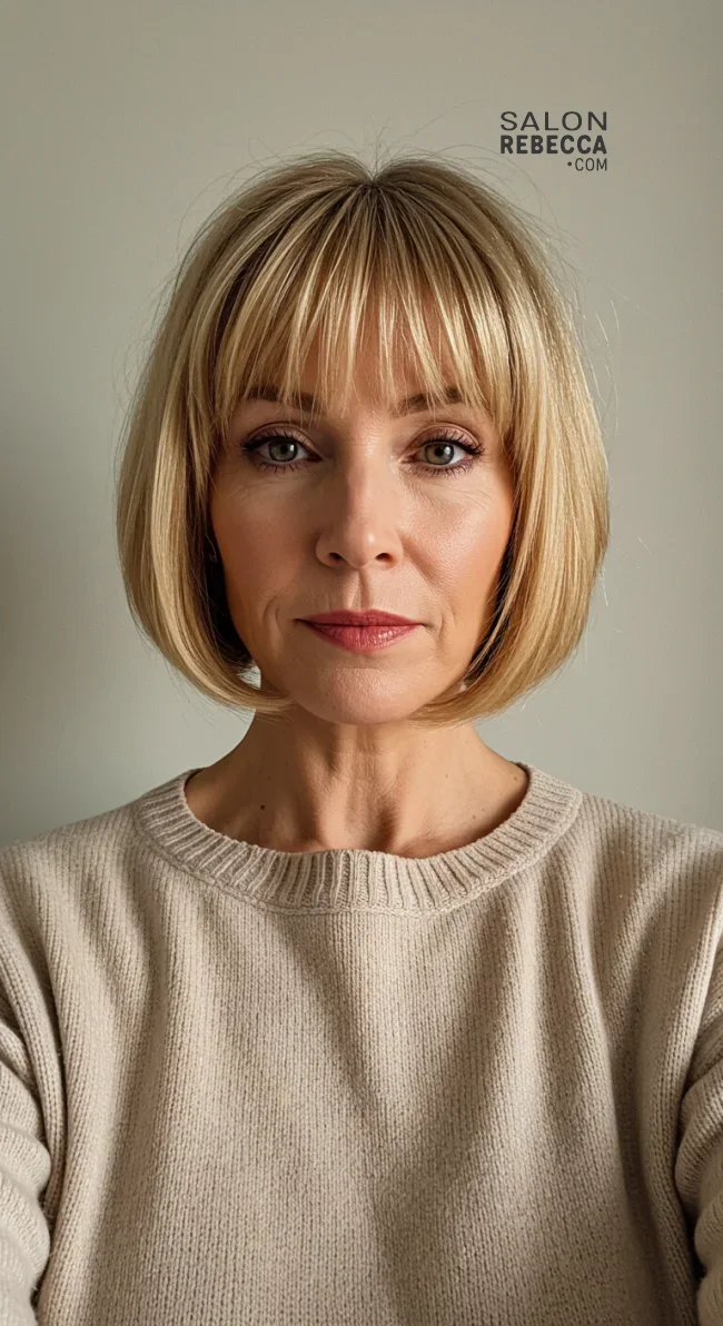 4. Curved Fringe Bob | Over 50: Fringe Layered Bob For Fine Hair