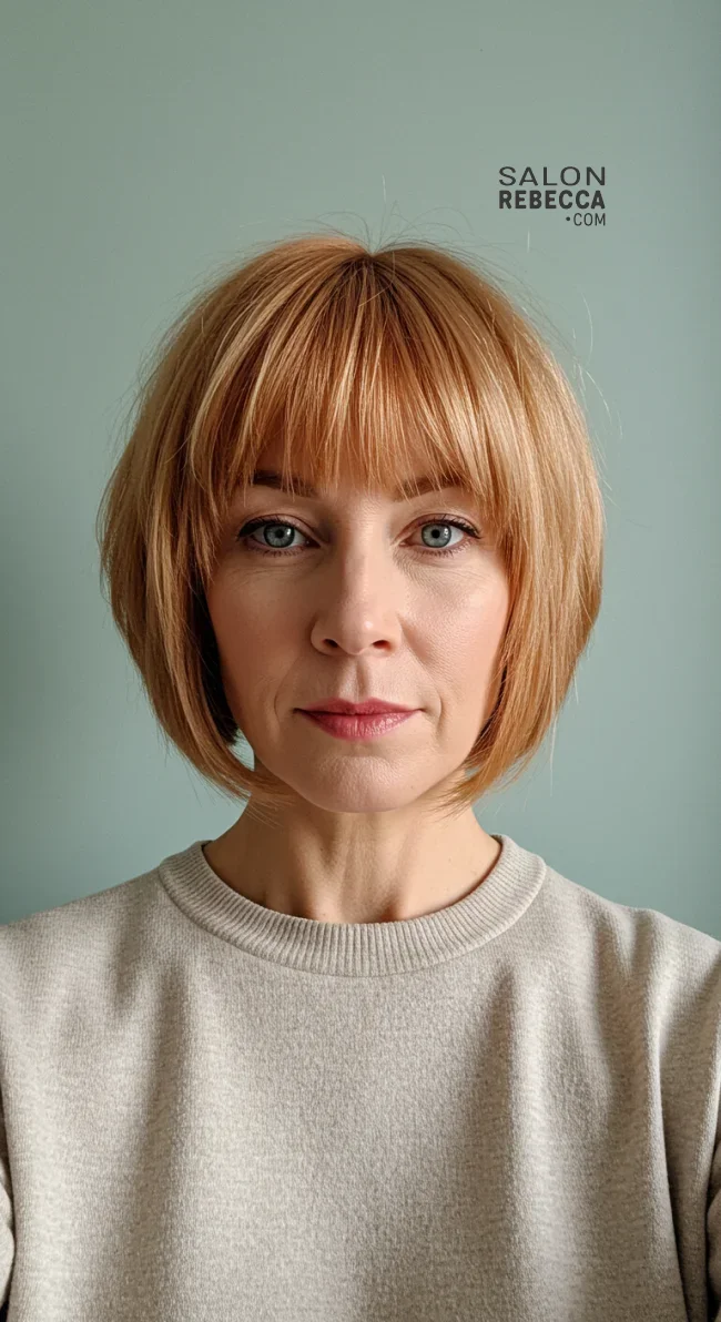 9. Short Layered Bob with Baby Bangs | Over 50: Fringe Layered Bob For Fine Hair