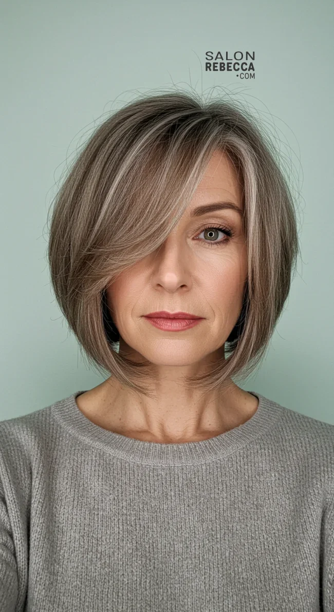 5. Side-Swept Fringe Bob | Over 50: Fringe Layered Bob For Fine Hair