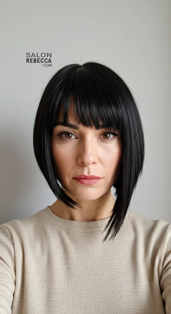 8. Asymmetrical Fringe Bob | Over 50: Fringe Layered Bob For Fine Hair