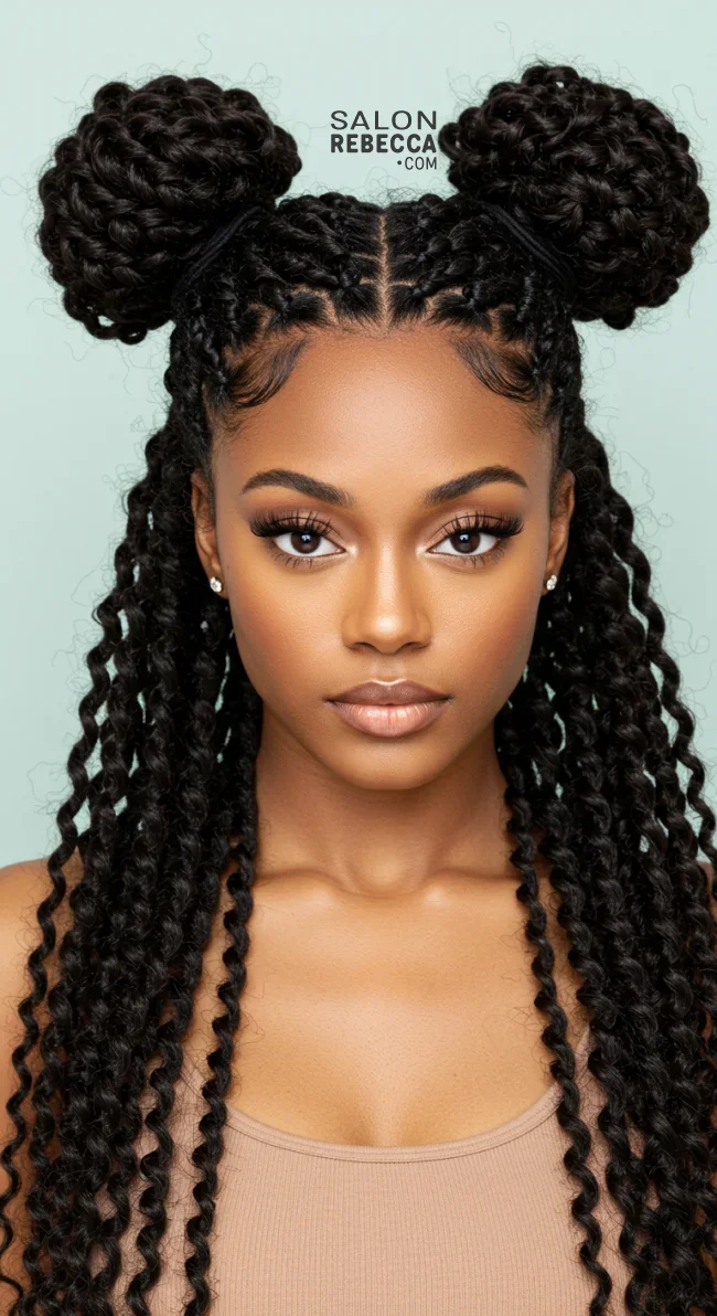 5. Half-Up Space Buns | 10 Cool Half Up Half Down Hairstyles For Black Women