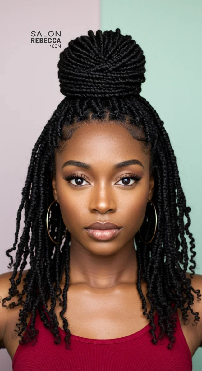 8. Half-Up Top Knot with Twists | 10 Cool Half Up Half Down Hairstyles For Black Women