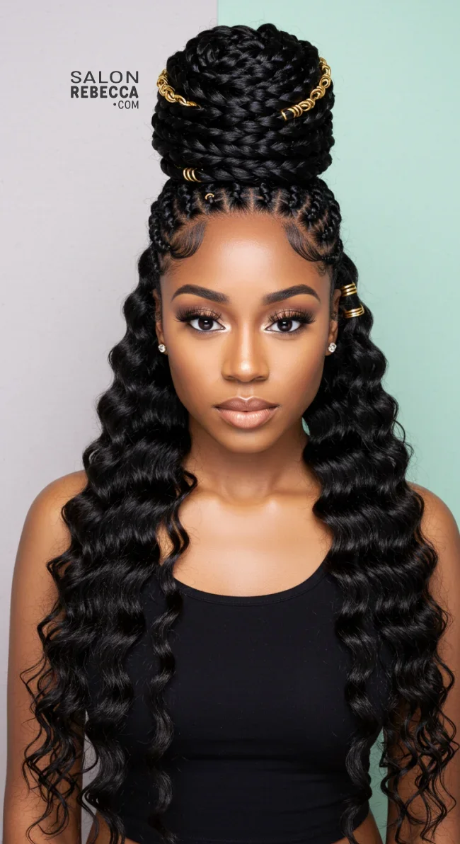2. Half-Up Bun with Goddess Braids | 10 Cool Half Up Half Down Hairstyles For Black Women