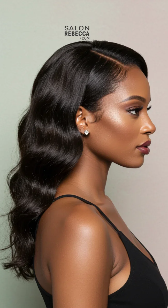 7. Sleek and Wavy Half-Up Style | 10 Cool Half Up Half Down Hairstyles For Black Women