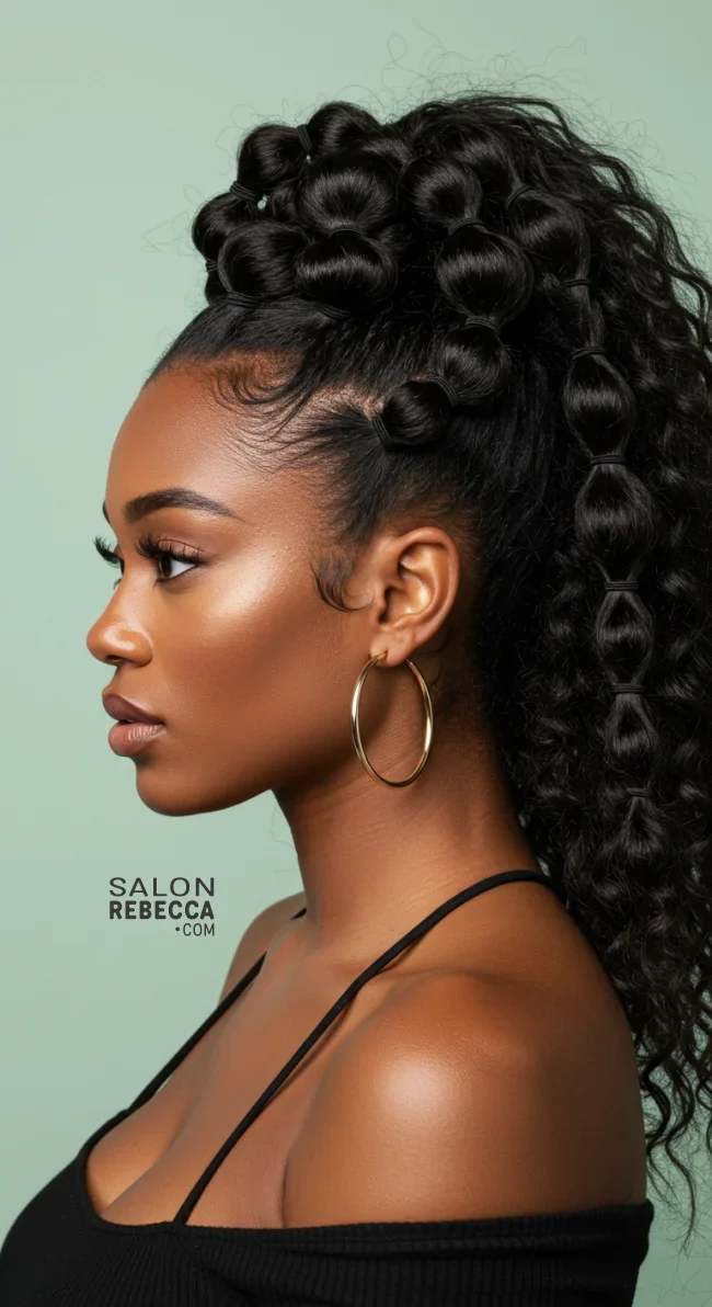 4. Bubble Ponytail Half-Up Style | 10 Cool Half Up Half Down Hairstyles For Black Women