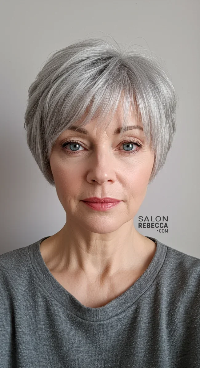 6. Short Layered Cut with Fringed Bangs | 15 Chic Hairstyles With Bangs For Over 50