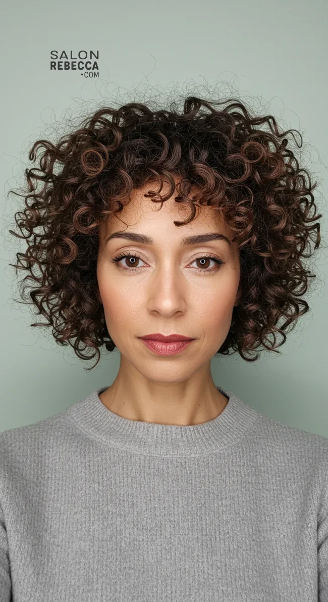 13. Curly Bob with Light Bangs | 15 Chic Hairstyles With Bangs For Over 50