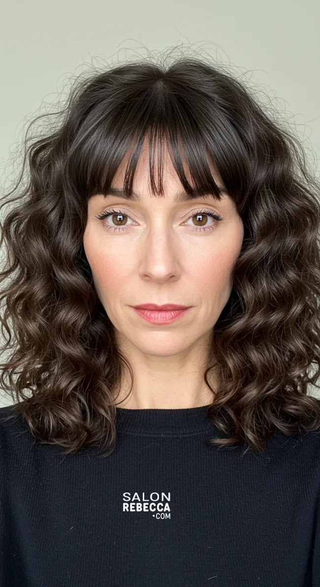 4. Soft Curls with Blunt Bangs | 15 Chic Hairstyles With Bangs For Over 50