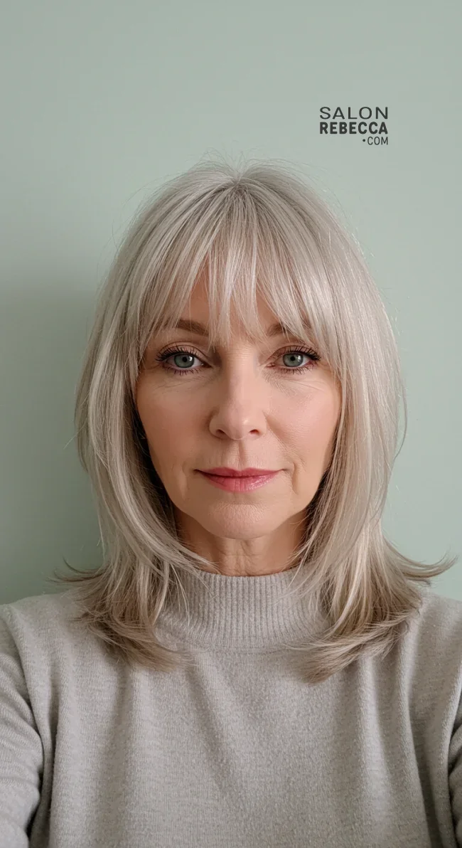 10. Subtle Layered Cut with Feathered Bangs | 15 Chic Hairstyles With Bangs For Over 50