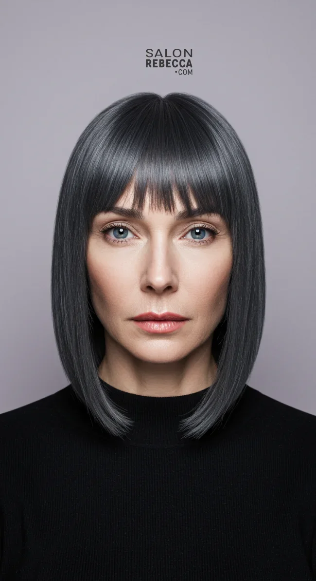 8. Sleek Straight Shoulder-Length with Angled Bangs | 15 Chic Hairstyles With Bangs For Over 50