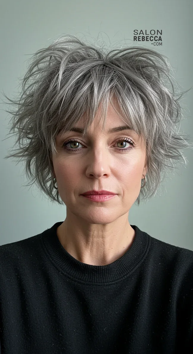 11. Textured Cut with Choppy Bangs | 15 Chic Hairstyles With Bangs For Over 50