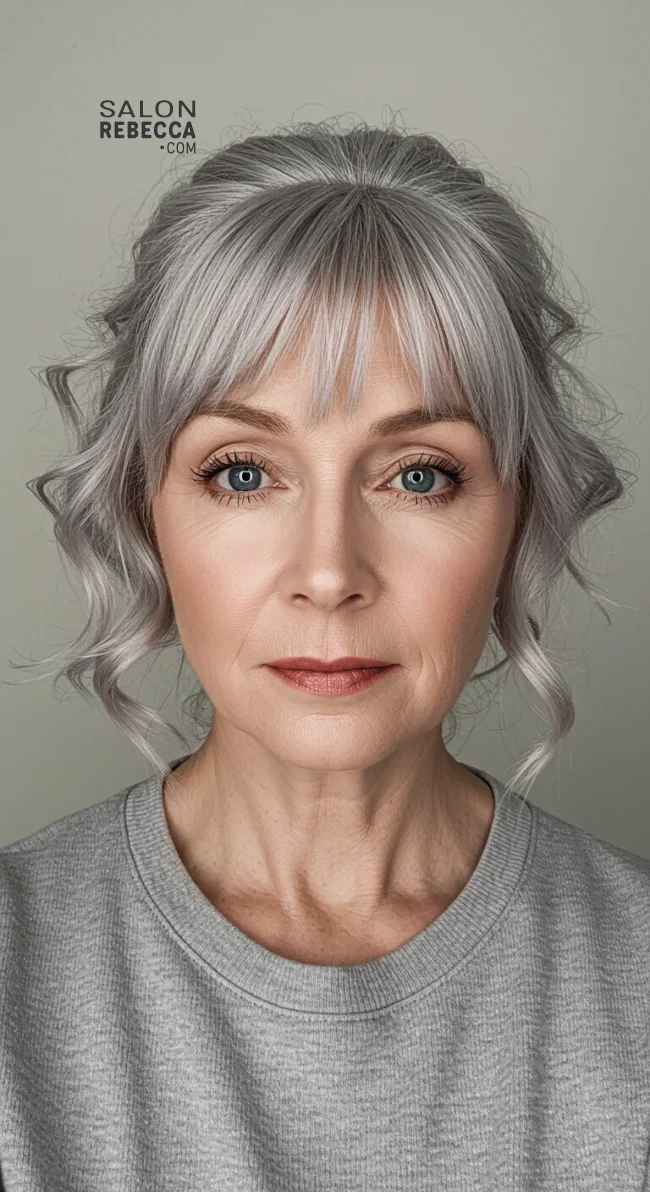 15. Soft Updo with Delicate Fringe | 15 Chic Hairstyles With Bangs For Over 50
