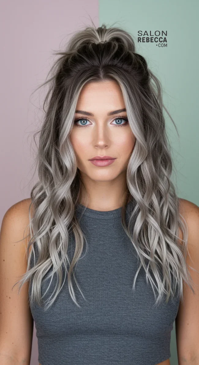 15. Half-Up, Half-Down with Textured Waves | Trendy Hairstyles For Thin Hair That Transform Your Look