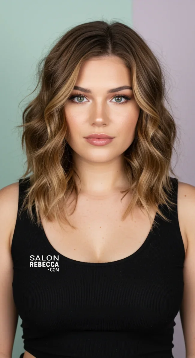 7. Soft Waves with a Side Part | Best Medium-Length Haircuts For Chubby Faces: Style Guide