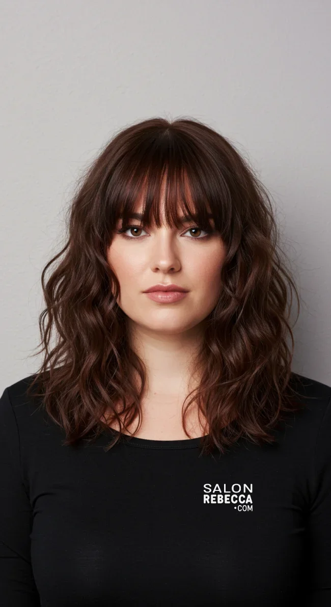 4. Curtain Bangs with Medium-Length Hair | Best Medium-Length Haircuts For Chubby Faces: Style Guide