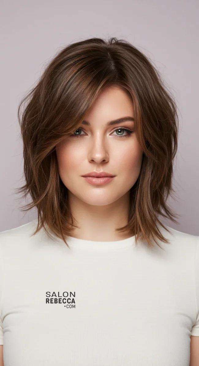 1. Shoulder-Length Layered Cut | Best Medium-Length Haircuts For Chubby Faces: Style Guide