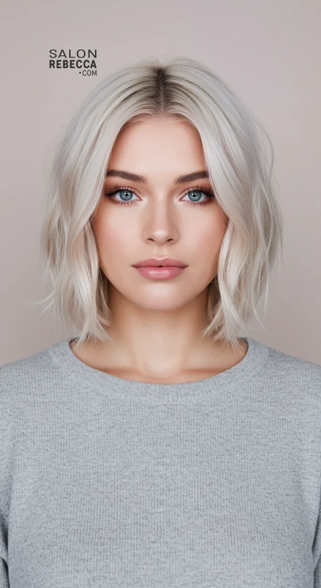 9. A-Line Bob with Slight Waves | Best Medium-Length Haircuts For Chubby Faces: Style Guide