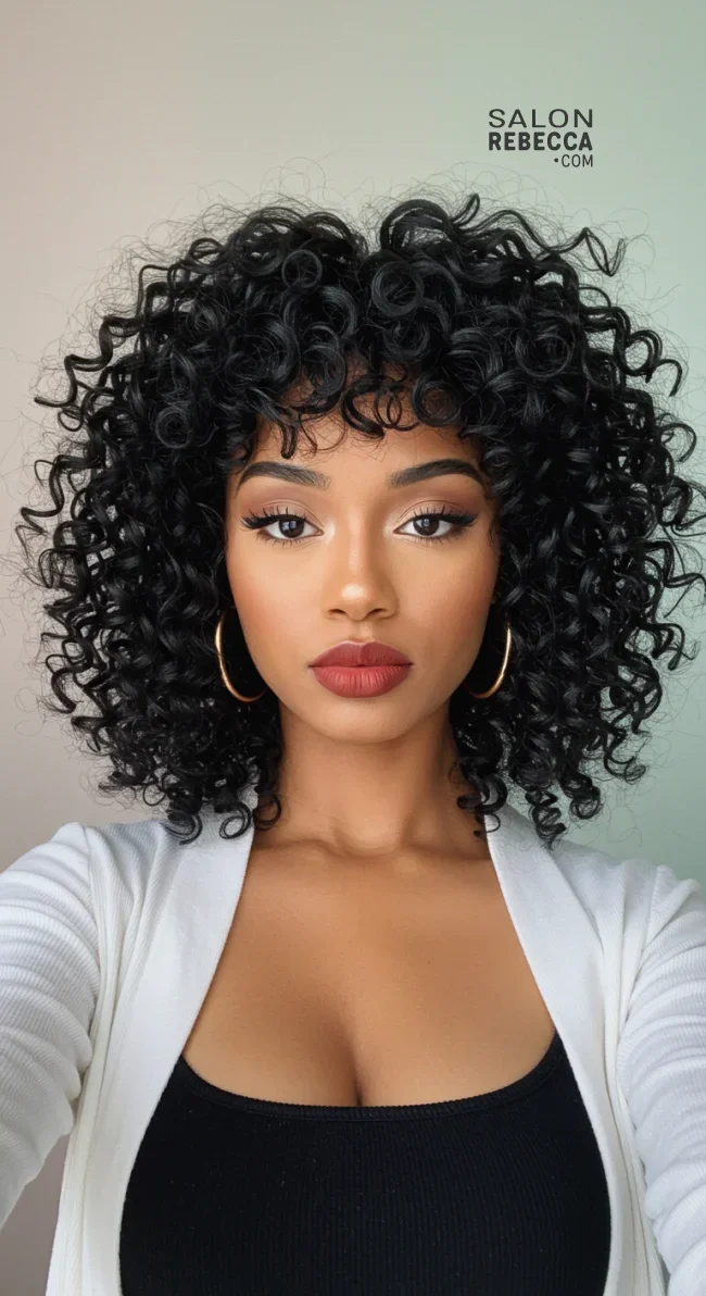 7. Curly Bangs with Tapered Ends | 15 Best Curly Hairstyles With Bangs For A Stunning Look!