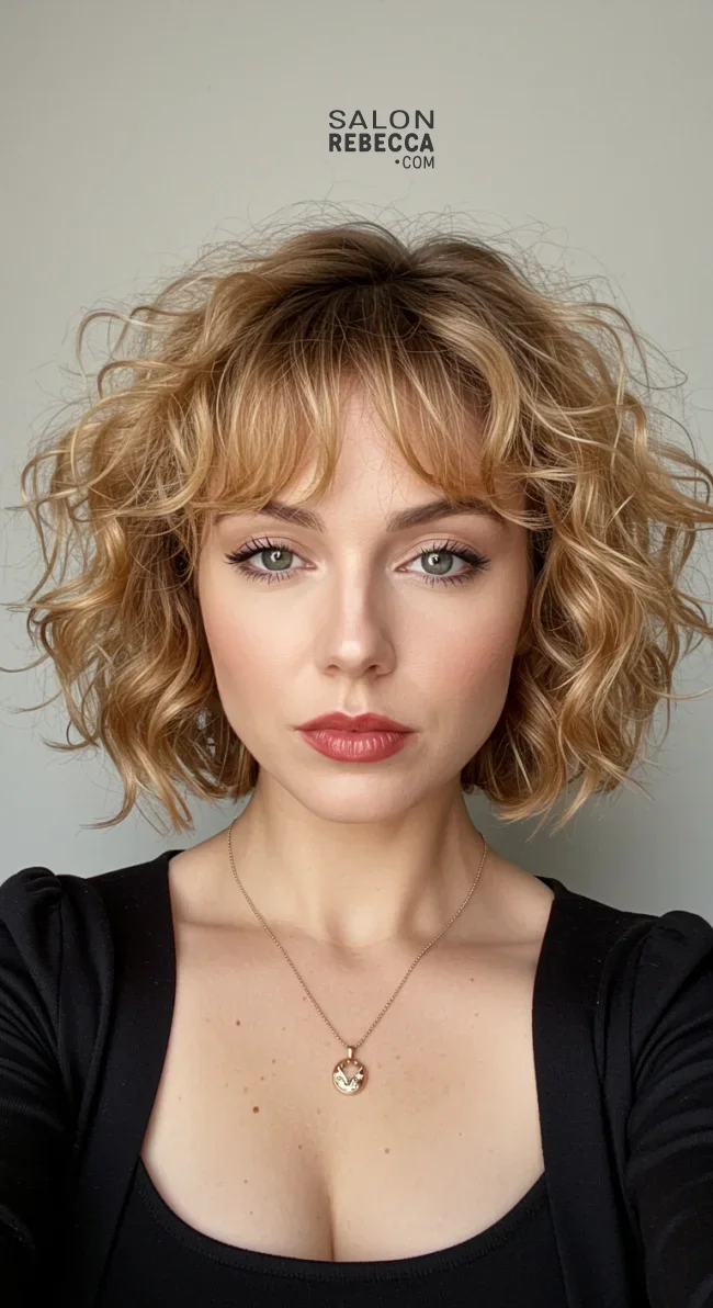 14. Curly Bob with Wispy Bangs | 15 Best Curly Hairstyles With Bangs For A Stunning Look!