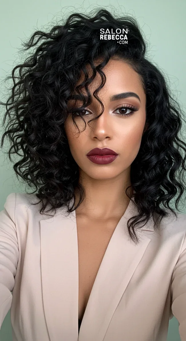 8. Curly Bangs with Asymmetrical Style | 15 Best Curly Hairstyles With Bangs For A Stunning Look!