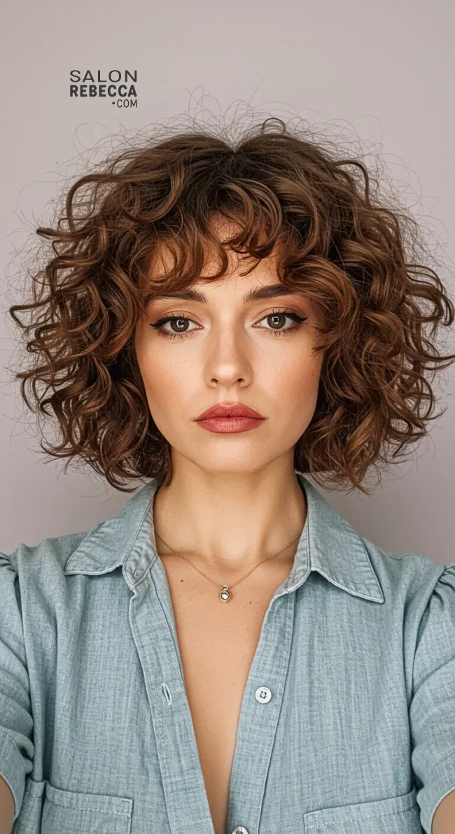 9. Curly Bob with Choppy Bangs | 15 Best Curly Hairstyles With Bangs For A Stunning Look!
