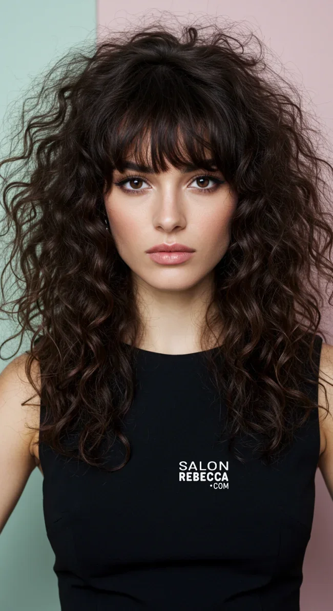 11. Curly Shag with Full Bangs | 15 Best Curly Hairstyles With Bangs For A Stunning Look!