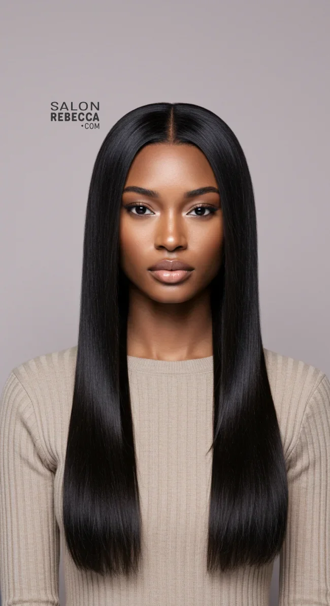 15. Straight Long Hair with Center Part | 15 Hairstyle Ideas For Round Face And Thick Hair