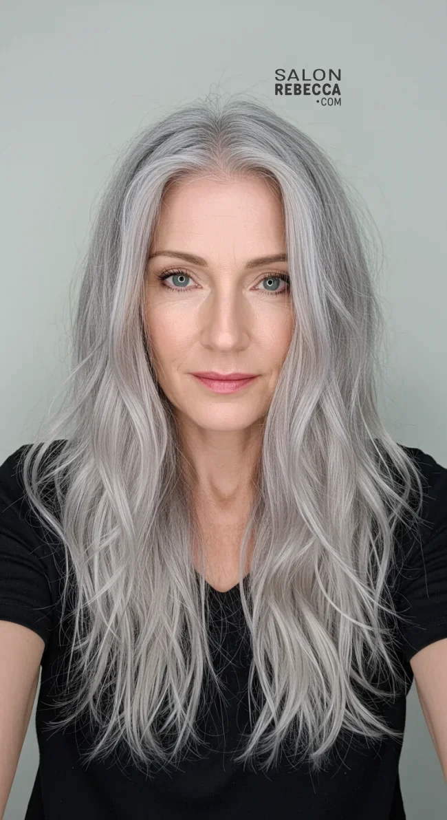 10. Long and Flowing Silver Waves | 10 Chic Grey Hairstyles For Women Over 60 That You’ll Love To Try