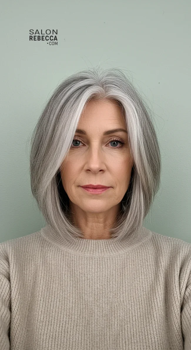 4. Chic Layered Lob | 10 Chic Grey Hairstyles For Women Over 60 That You’ll Love To Try