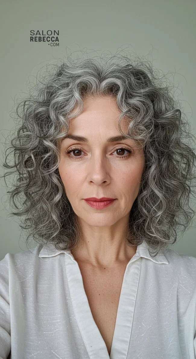 6. Voluminous Curly Grey Hair | 10 Chic Grey Hairstyles For Women Over 60 That You’ll Love To Try
