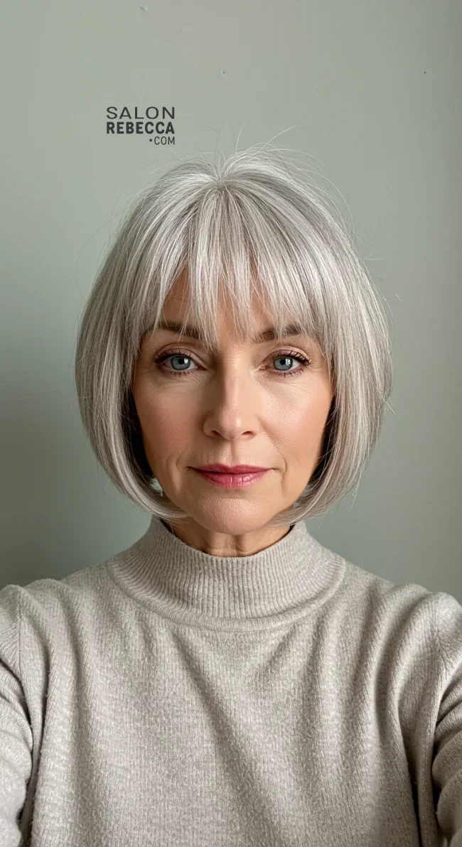 2. Classic Grey Bob with Bangs | 10 Chic Grey Hairstyles For Women Over 60 That You’ll Love To Try