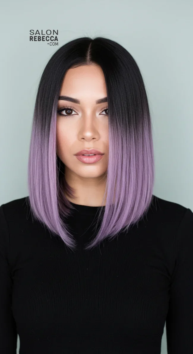 9. Black Lob with Pastel Purple Ends | 15 Trendy Hairstyles With Purple Highlights