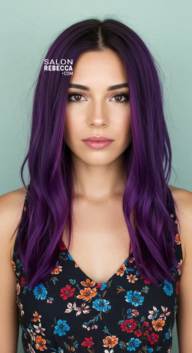 4. Deep Purple Ombre on Medium-Length Hair | 15 Trendy Hairstyles With Purple Highlights