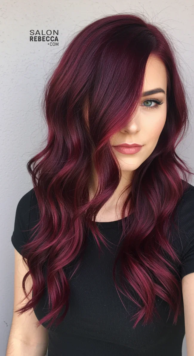 13. Dark Red Hair with Burgundy-Purple Highlights | 15 Trendy Hairstyles With Purple Highlights
