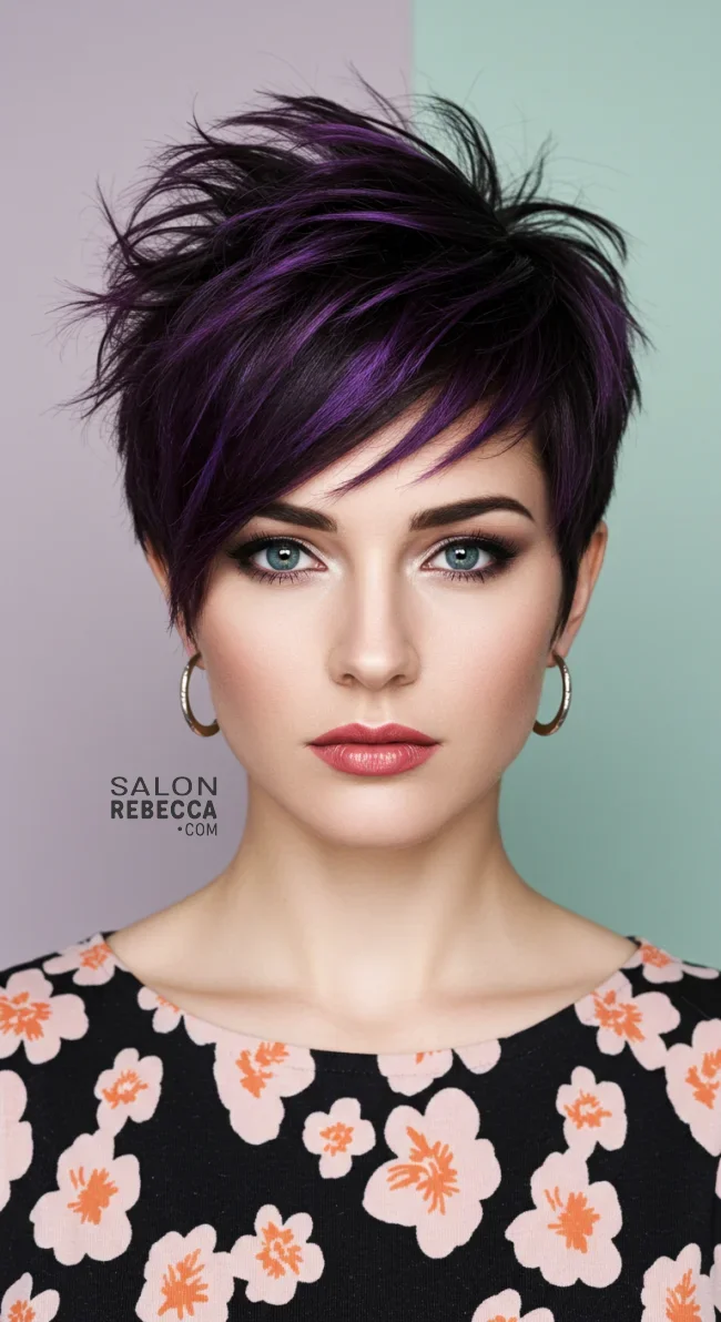 5. Pixie Cut with Dark Purple Tips | 15 Trendy Hairstyles With Purple Highlights