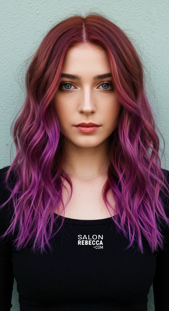 7. Auburn Hair with Purple Underlights | 15 Trendy Hairstyles With Purple Highlights