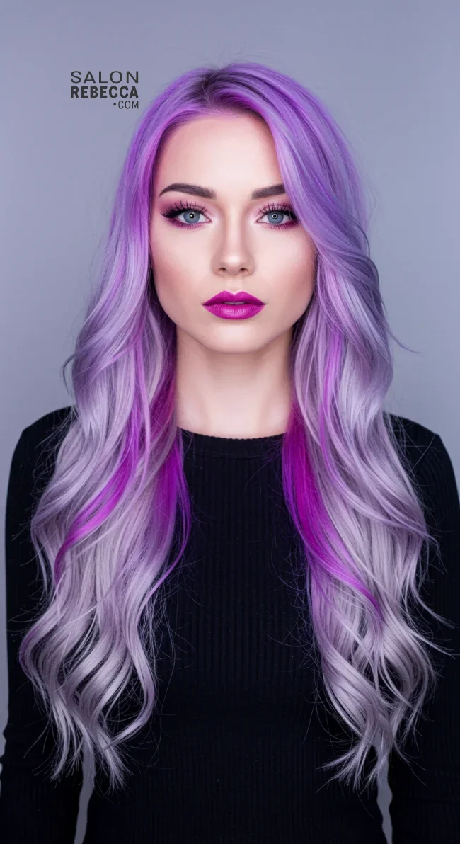 10. Silver Hair with Electric Purple Highlights | 15 Trendy Hairstyles With Purple Highlights