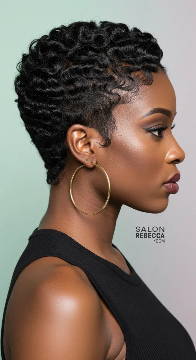 8. Textured Finger Waves with Fade | Short Natural Fade Haircuts For Black Women